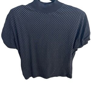 Forenza Vintage Polka Dot Mock Neck Crop Top Black White Cotton Made Italy Small